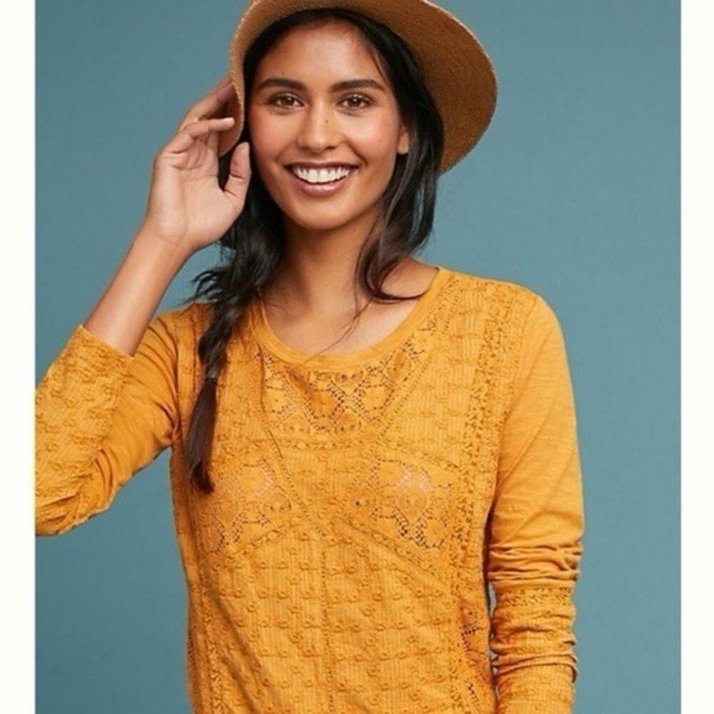 Anthropologie Eze Sur Mer Cotton Top Yellow, Long Sleeve, Size Small Boho NWT